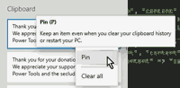 Windows 10 Clipboard History pinning an item screenshot