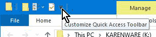 Access the Customize Quick Access Toolbar menu by clicking down arrow on the bar itself.